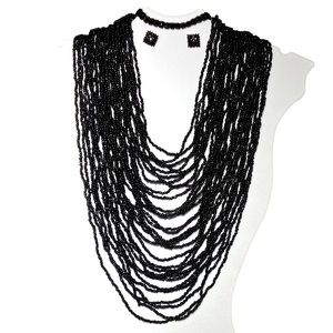 Huichol Jewelry 3 Pcs. Set, Handcrafted Mexican Artisan, Beads,Hippie,Boho,Black